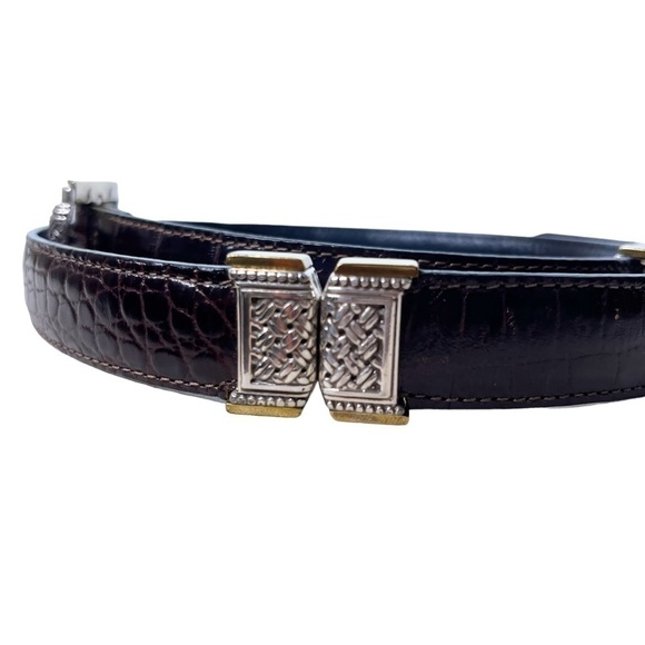 BRIGHTON Crocodile Embossed Leather Belt with Metal Embellished Hardware Size S - Picture 5 of 14